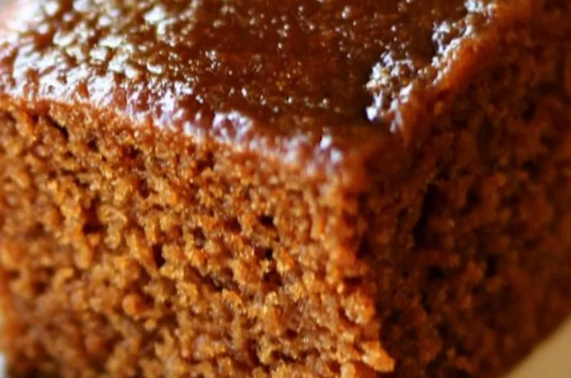 Delicious slice of easy gingerbread cake with frosting and decoration