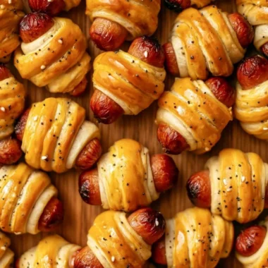 Delicious glazed pigs in a blanket served on a platter