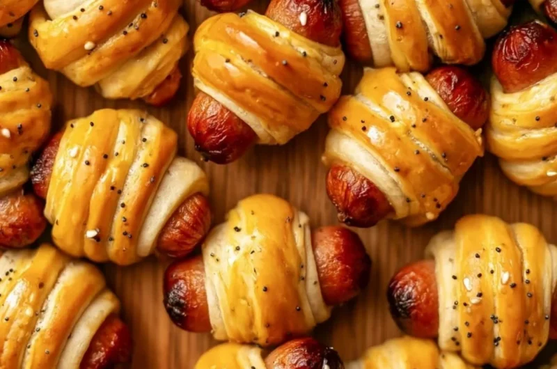 Delicious glazed pigs in a blanket served on a platter