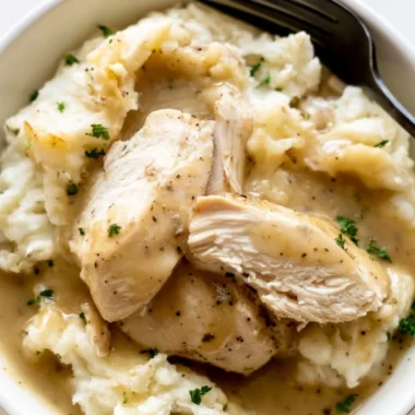 Instant Pot Chicken and Gravy dish served with sides
