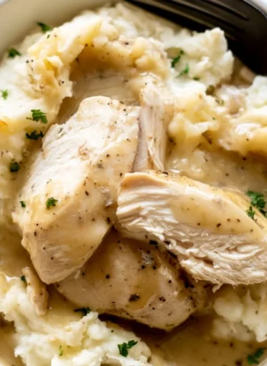 Instant Pot Chicken and Gravy dish served with sides