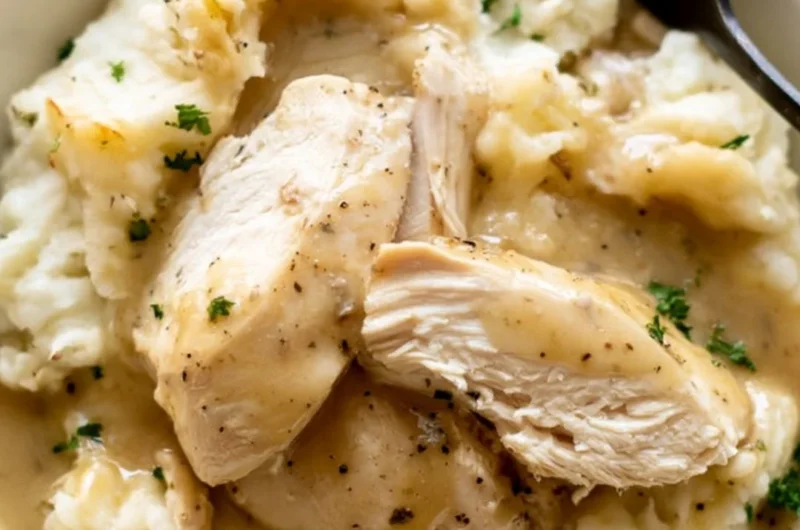 Instant Pot Chicken and Gravy dish served with sides