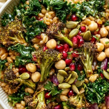 Vegan Winter Farro and Kale Salad served in a bowl with colorful vegetables
